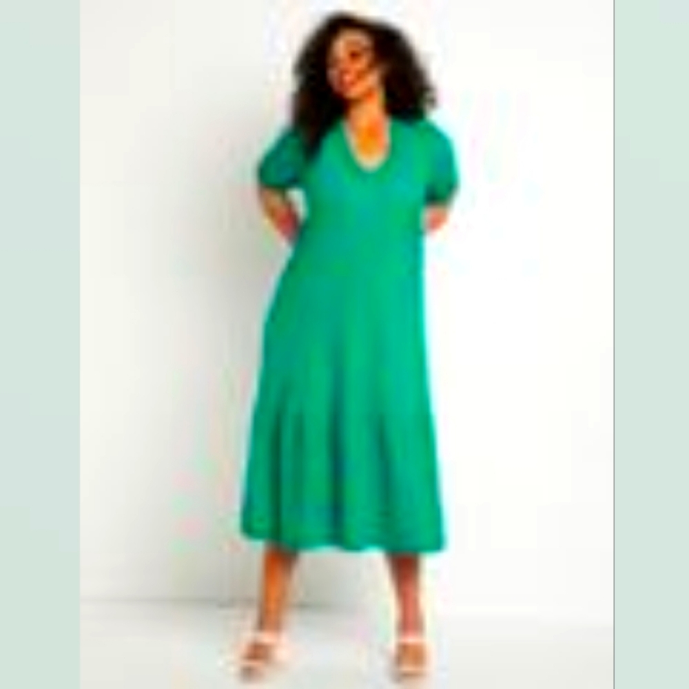 Eloquii Puff Sleeve Tie Back Dress. COLOR: Jelly Bean. SIZE: 22W - Picture 3 of 3